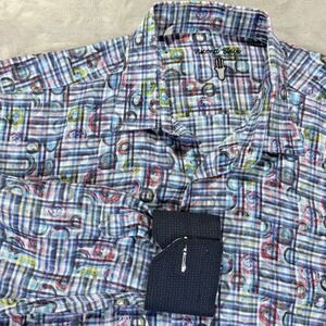 Visconte Black Mens XLT Plaid Circle Print Long Sleeve Button Up Shirt Nightclub